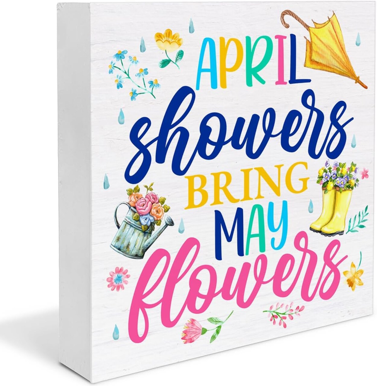 April Showers Bring May Flowers Wooden Sign, Farmhouse Spring Desk Decorations